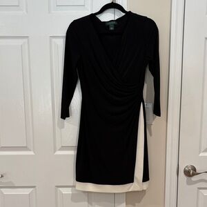 Lauren Ralph Lauren Black and Cream Long Sleeve Dress